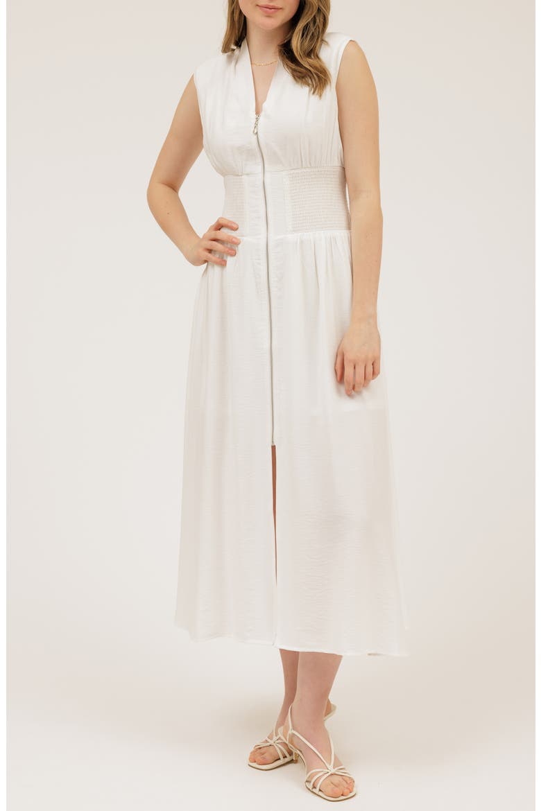 Front Zip Midi Dress, Main, color, WHITE