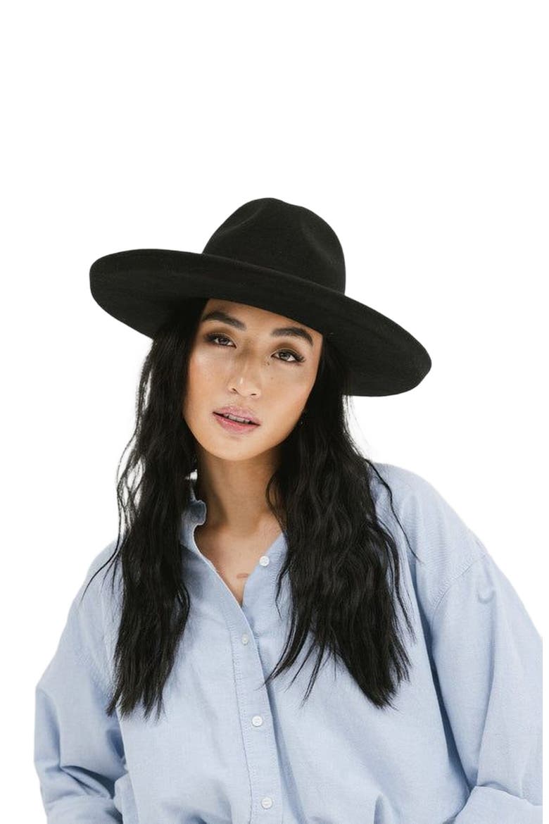 Maude Wide Brim Fedora Hat, Alternate, color, Black