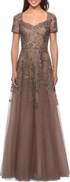 La Femme Embellished Tulle A-Line Gown