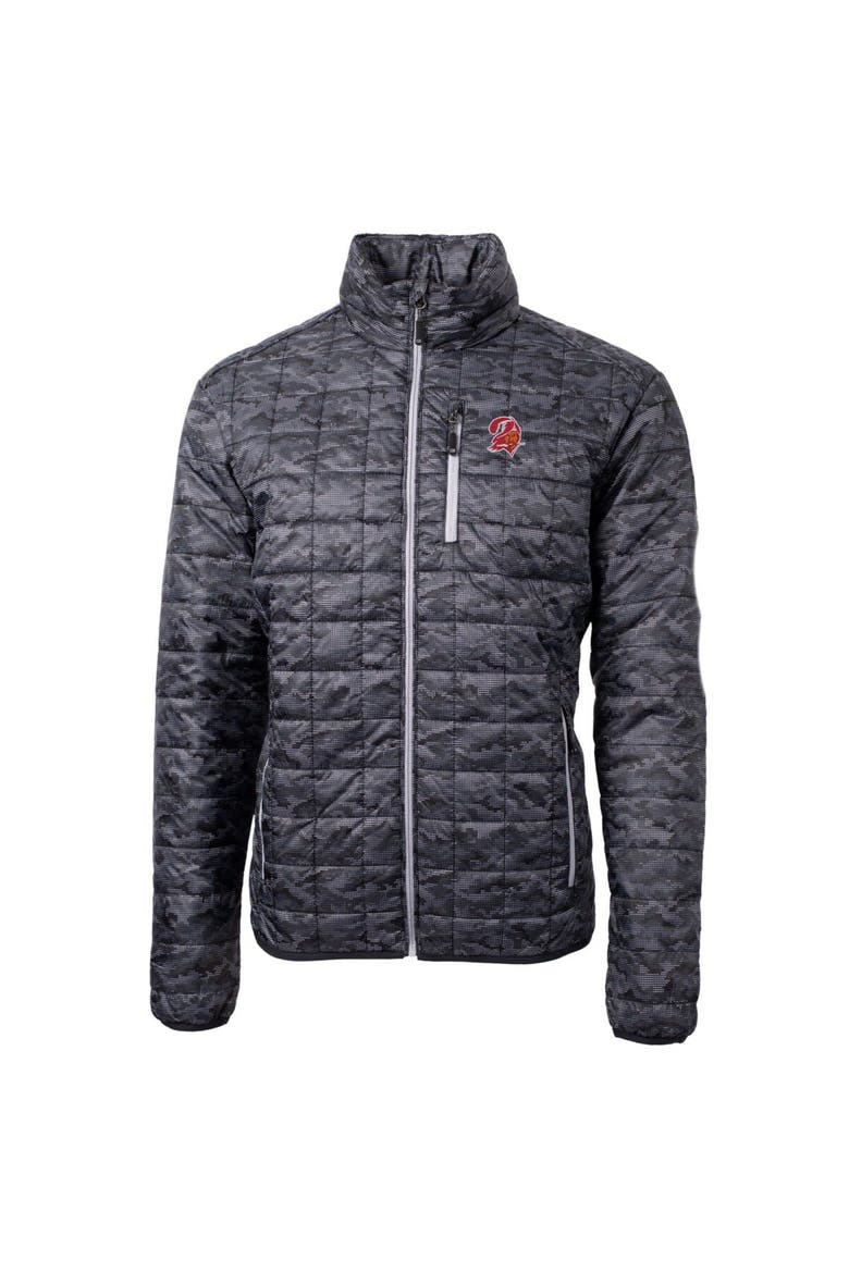 Men's Cutter & Buck Black Tampa Bay Buccaneers Throwback Logo Rainier Eco Insulated Full-Zip Printed Puffer Jacket, Alternate, color, Black