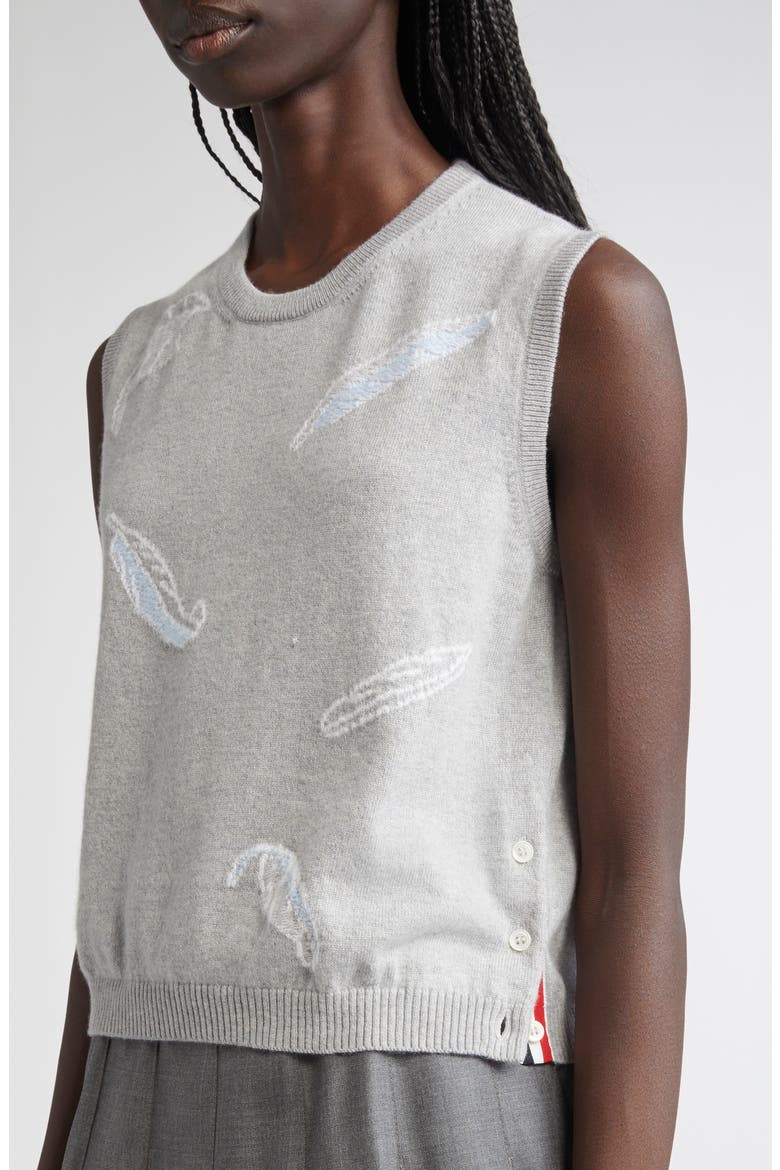 Feather Intarsia Cashmere Sweater Vest, Alternate, color, PALE GREY