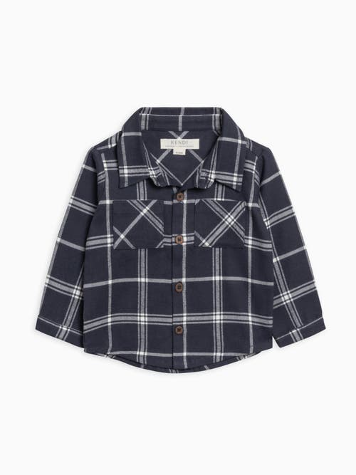 Kendi Lev Organic Flannel Long Sleeve Collared Button Down Shirt In Blue