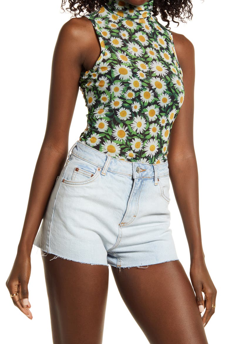 AFRM Holt Sleeveless Turtleneck Mesh Top, Main, color, SPRING DAISY