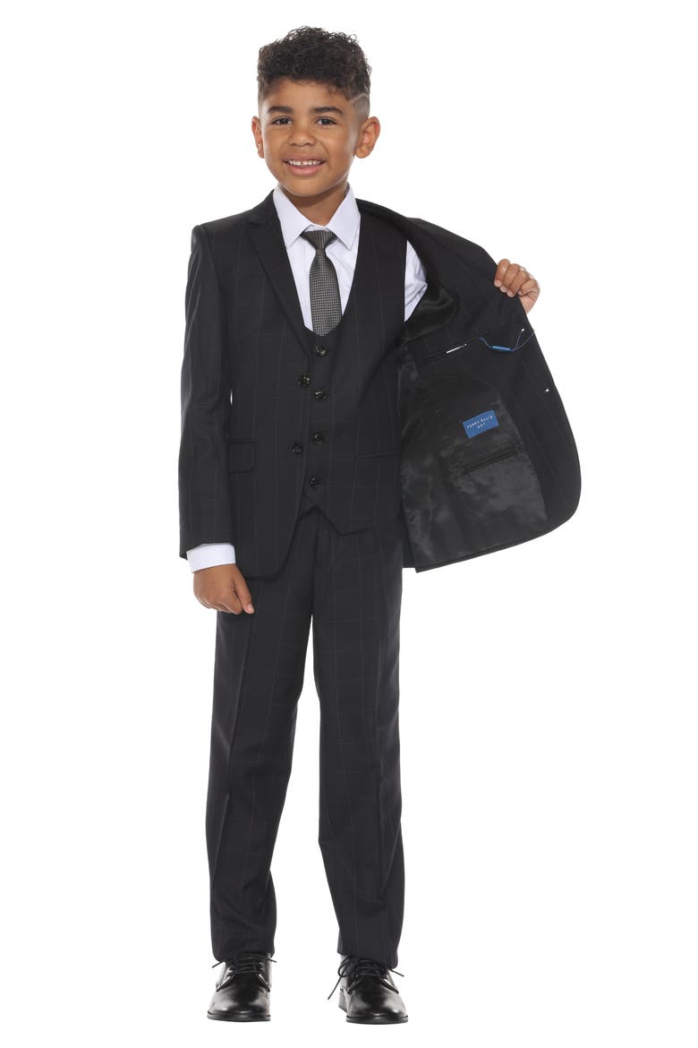 Kids' Windowpane Five-Piece Suit, Alternate, color, BLACK