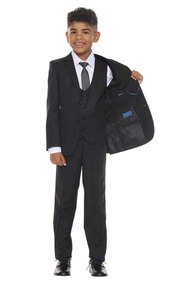 Perry Ellis Kids' Windowpane Five-Piece Suit, Alternate, color, Black