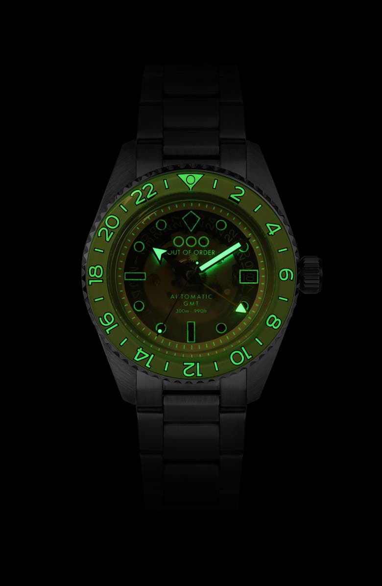 OUT OF ORDER Gin Tonic Automatic GMT Bracelet Watch, 40mm, Alternate, color, Steel