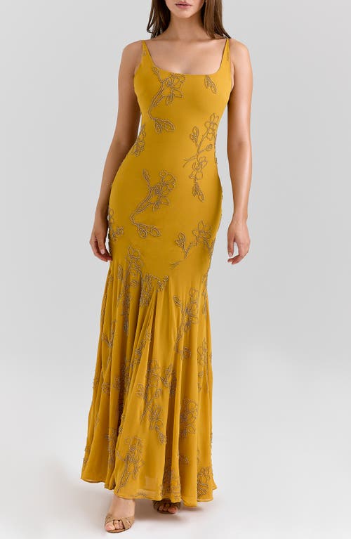 House Of Cb Rosalia Beaded Georgette Gown In Yellow