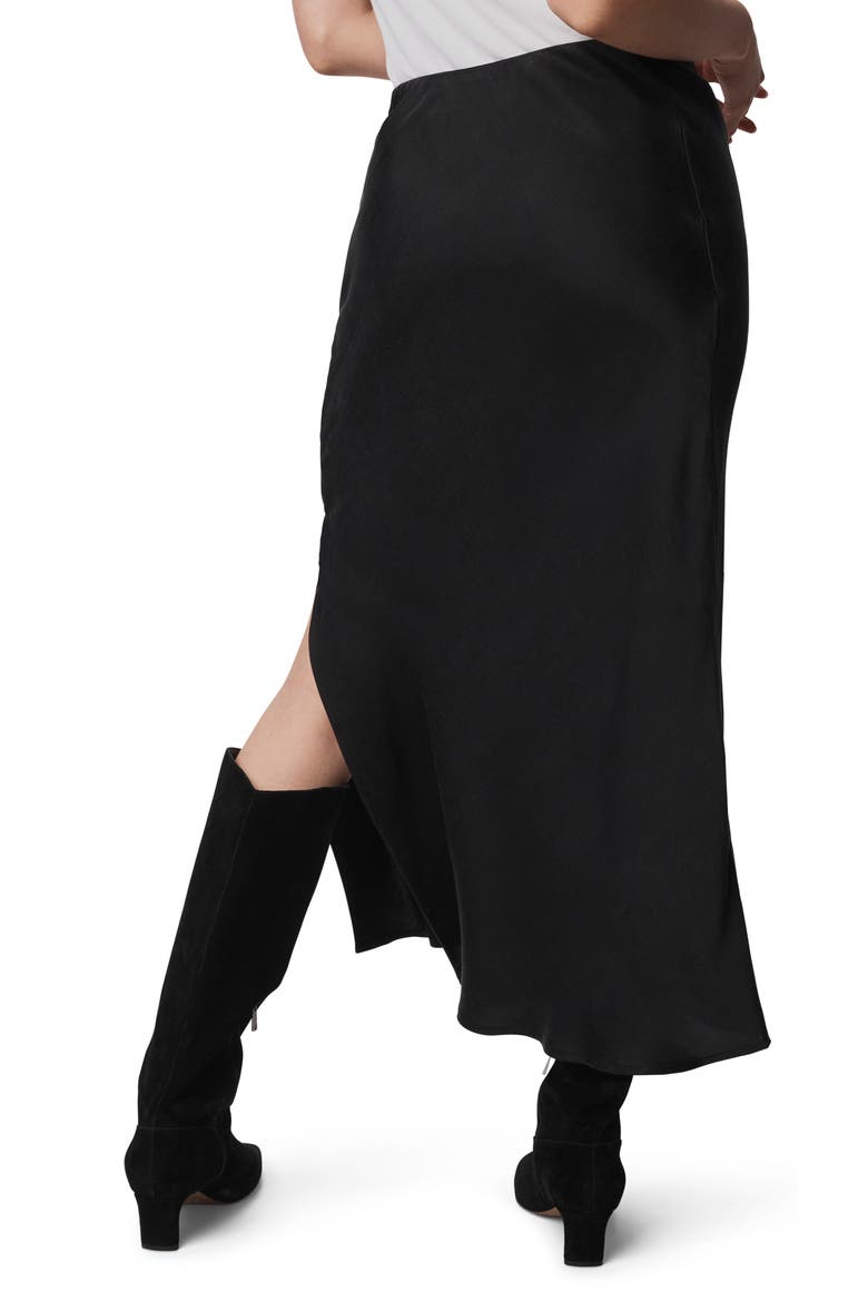 Serena Side Slit Satin Midi Skirt, Alternate, color, BLACK