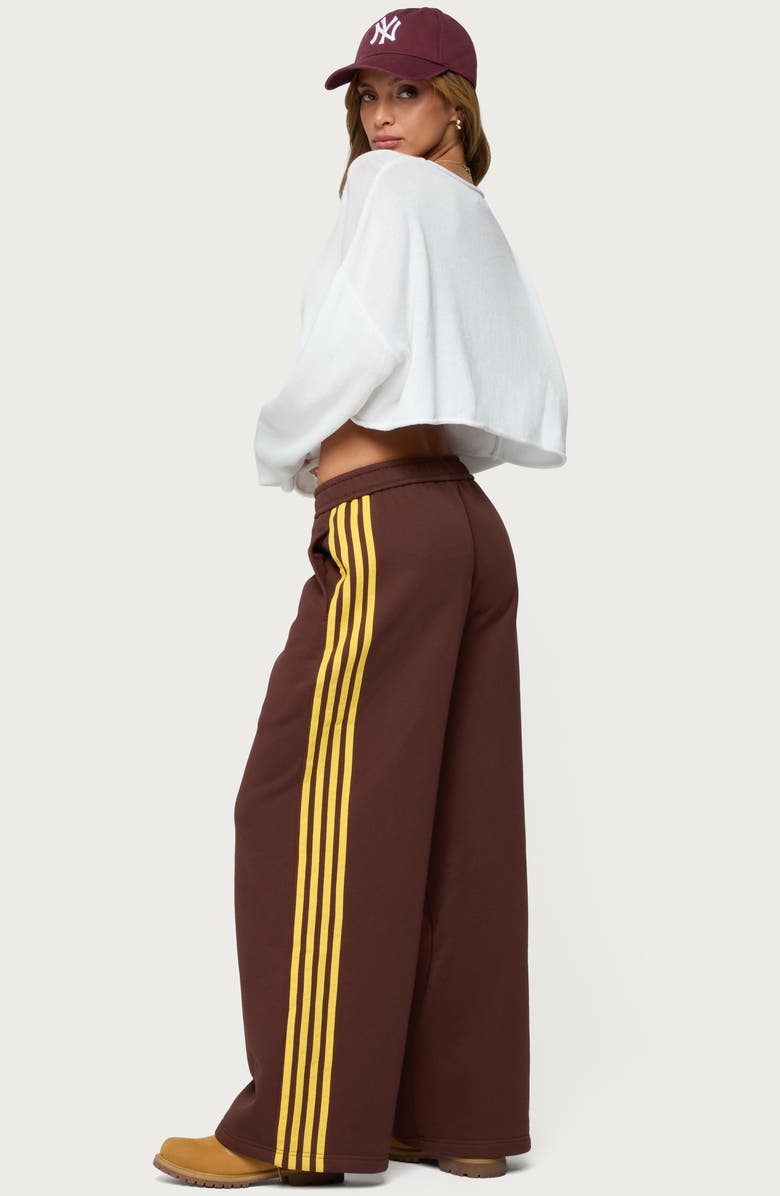 EDIKTED Sorin Side Stripe Wide Leg Sweatpants, Alternate, color, Brown