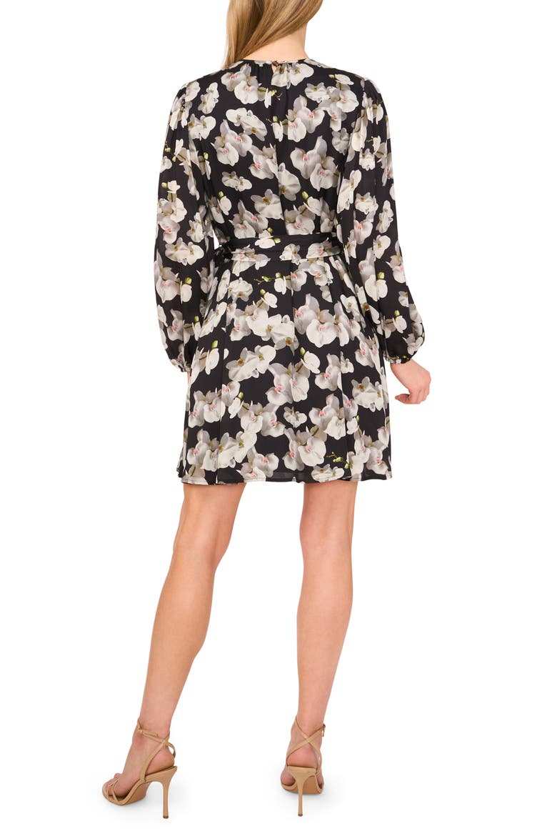 Floral Long Sleeve Dress, Alternate, color, RICH BLACK