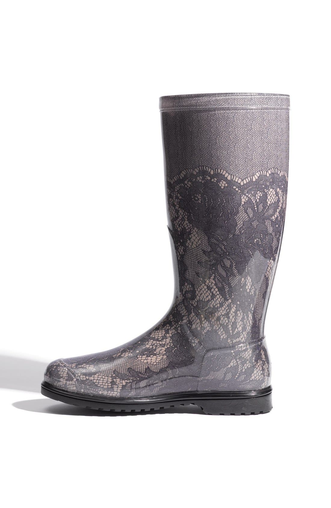 Lace Print Rain Boot, Alternate, color, POUDRE/ BLACK