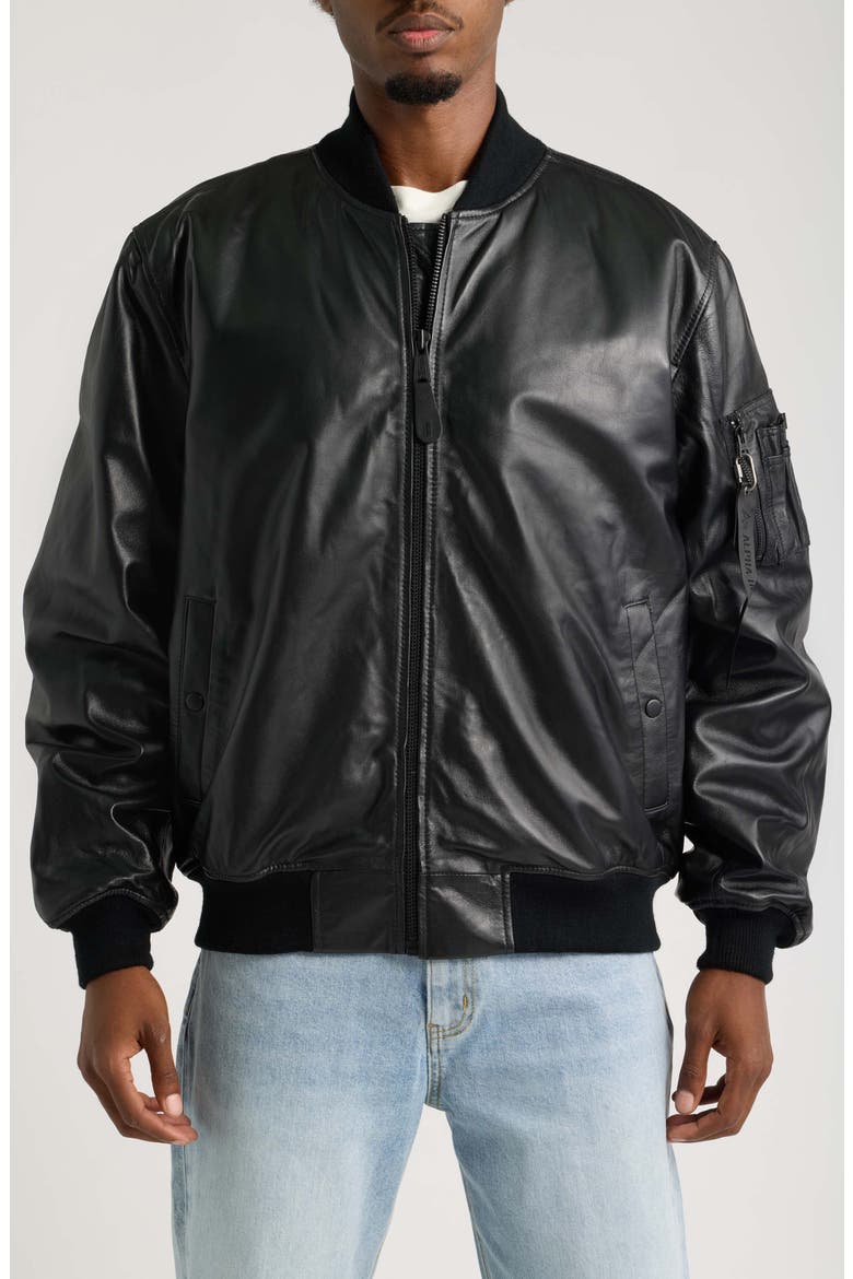 MA-1 Heritage Leather Bomber Jacket, Alternate, color, BLACK