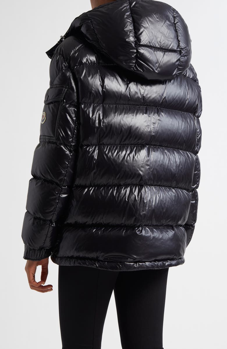 Moncler Maire Hooded Short Down Puffer Jacket, Alternate, color, Black/Black