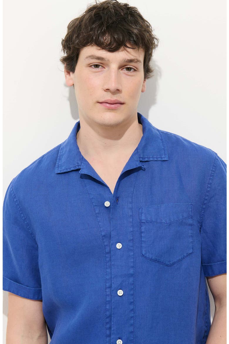 Linen Camp Shirt, Alternate, color, COBALT