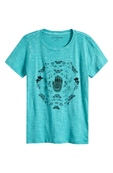 Hamsa Butterfly Frame Cotton Graphic T-Shirt
