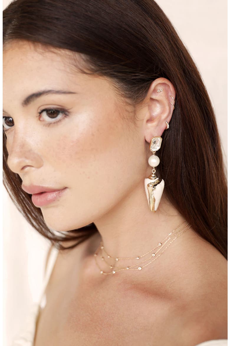 Shell & Freshwater Pearl Drop Earrings, Alternate, color, GOLD