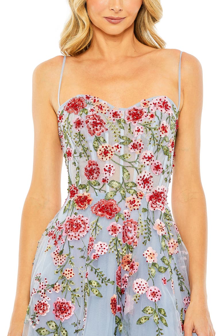 Bustier Embroidered Floral A-Line Dress, Alternate, color, Powder Blue