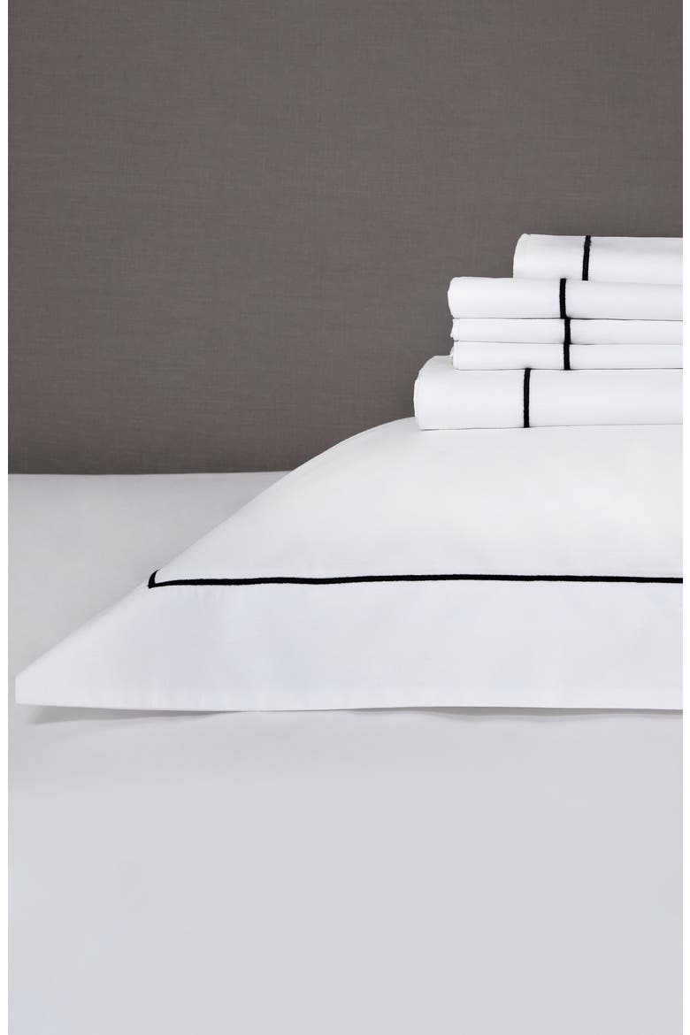 Single Row Cord 200 Thread Count Egyptian Cotton Flat Sheet, Alternate, color, WHITE/ BLACK