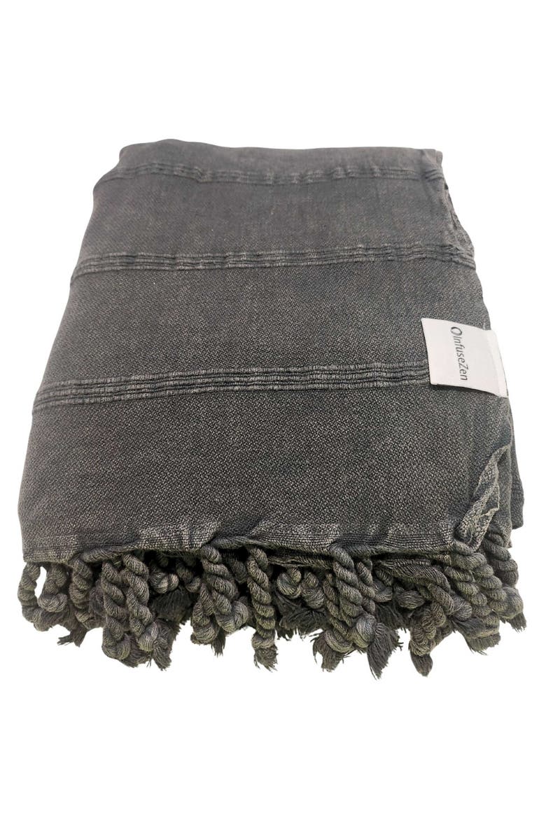 Stonewashed Organic XL Turkish Throw Blanket, Alternate, color, Faded Black
