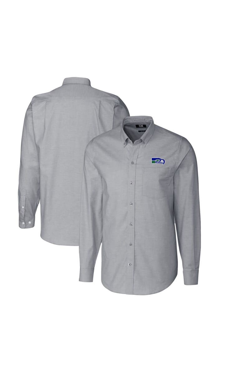 Cutter & Buck Men's Cutter & Buck Charcoal Seattle Seahawks Throwback Logo Long Sleeve Stretch Oxford Button-Down Shirt, Main, color, 