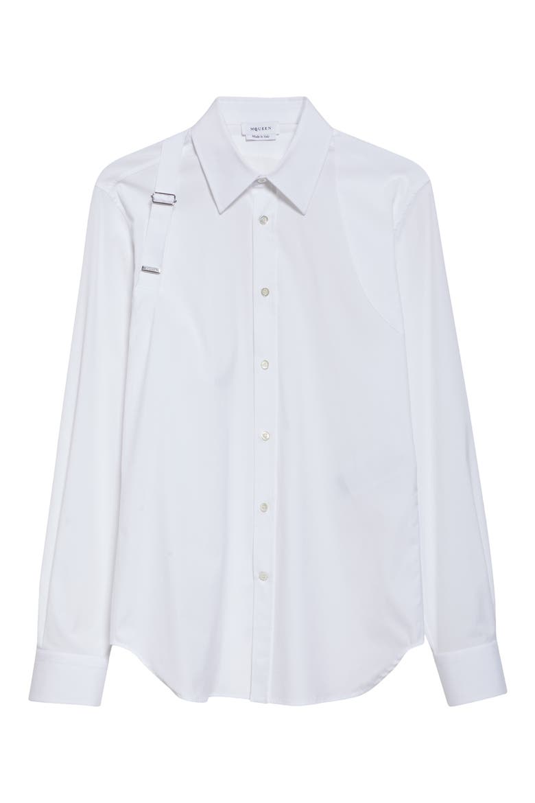 Logo Tape Harness Stretch Cotton Button-Up Shirt, Alternate, color, OPTICALWHITE