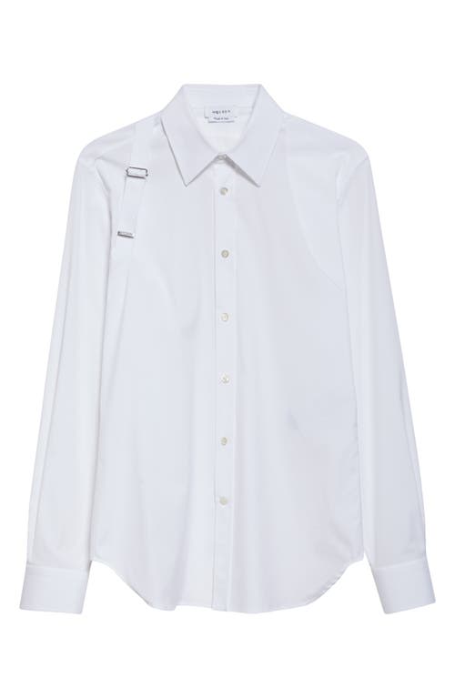 Shop Alexander Mcqueen Mcqueen Logo Tape Harness Stretch Cotton Button-up Shirt In Opticalwhite