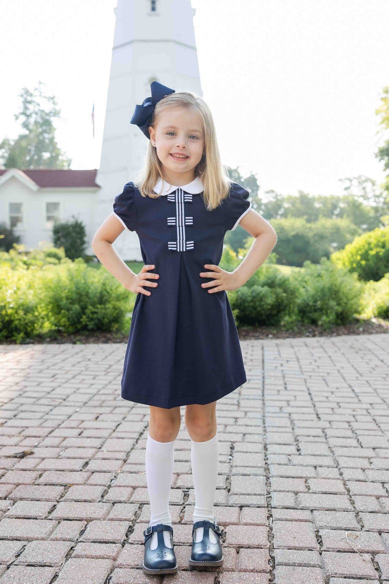 Knit Dress With Stripe Ribbon Bows, Alternate, color, Navy