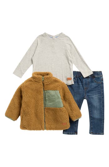 7 For All Mankind Fleece Jacket, Long Sleeve Top & Jeans Set In Multi