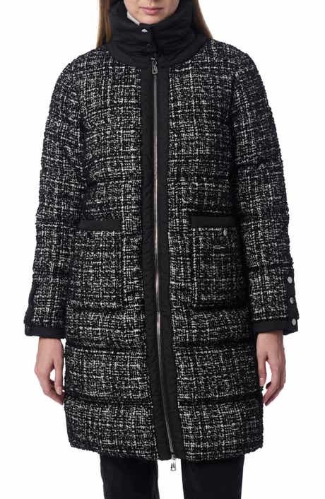 Bernardo Reversible Mixed Media Puffer Coat with Removable Funnel Collar
