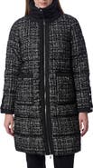 Bernardo Reversible Mixed Media Puffer Coat with Removable Funnel Collar