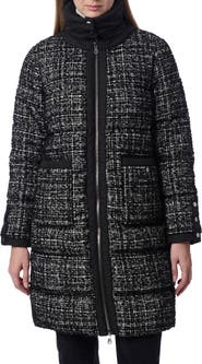 Bernardo Reversible Mixed Media Puffer Coat with Removable Funnel Collar