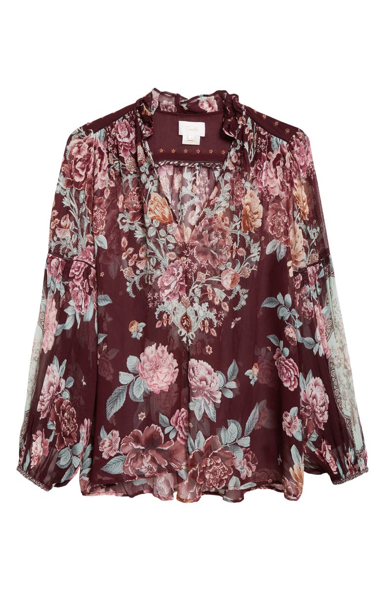 Camilla If These Tiles Could Talk Silk Peasant Top, Alternate, color, If These Tiles Could Talk