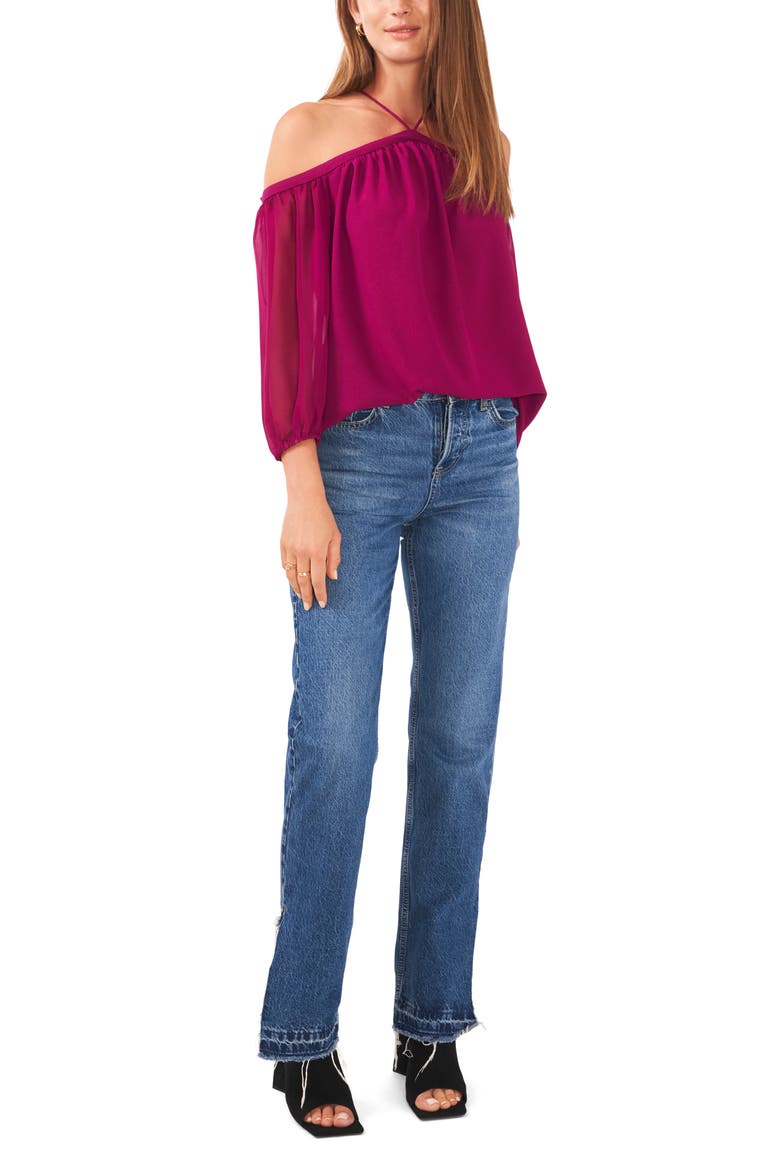 Off the Shoulder Sheer Chiffon Blouse, Alternate, color, PLUM FAIRY