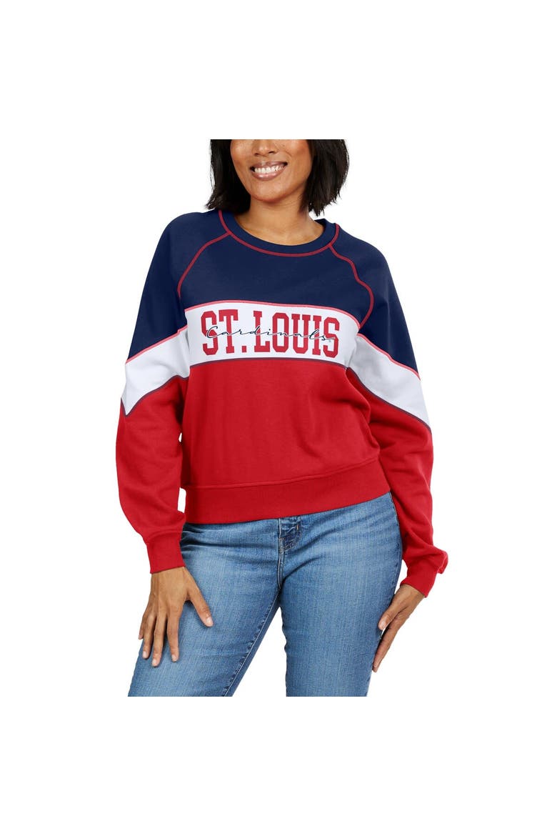 Women's WEAR by Erin Andrews Navy/Red St. Louis Cardinals Color Block Crew Neck Pullover Sweatshirt, Alternate, color, Navy