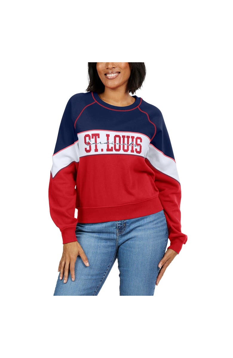 WEAR by Erin Andrews Women's WEAR by Erin Andrews Navy/Red St. Louis Cardinals Color Block Crew Neck Pullover Sweatshirt, Alternate, color, Navy