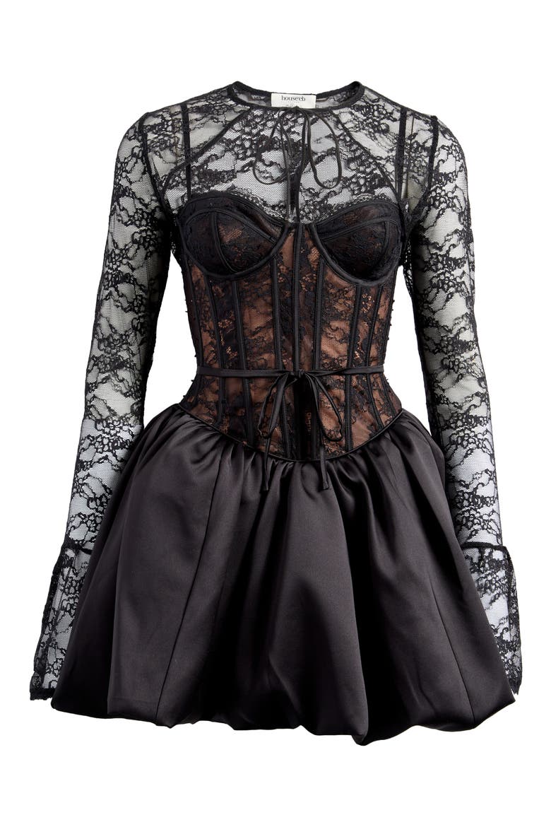Lace Bolero & Corset Flare Minidress Set, Alternate, color, BLACK