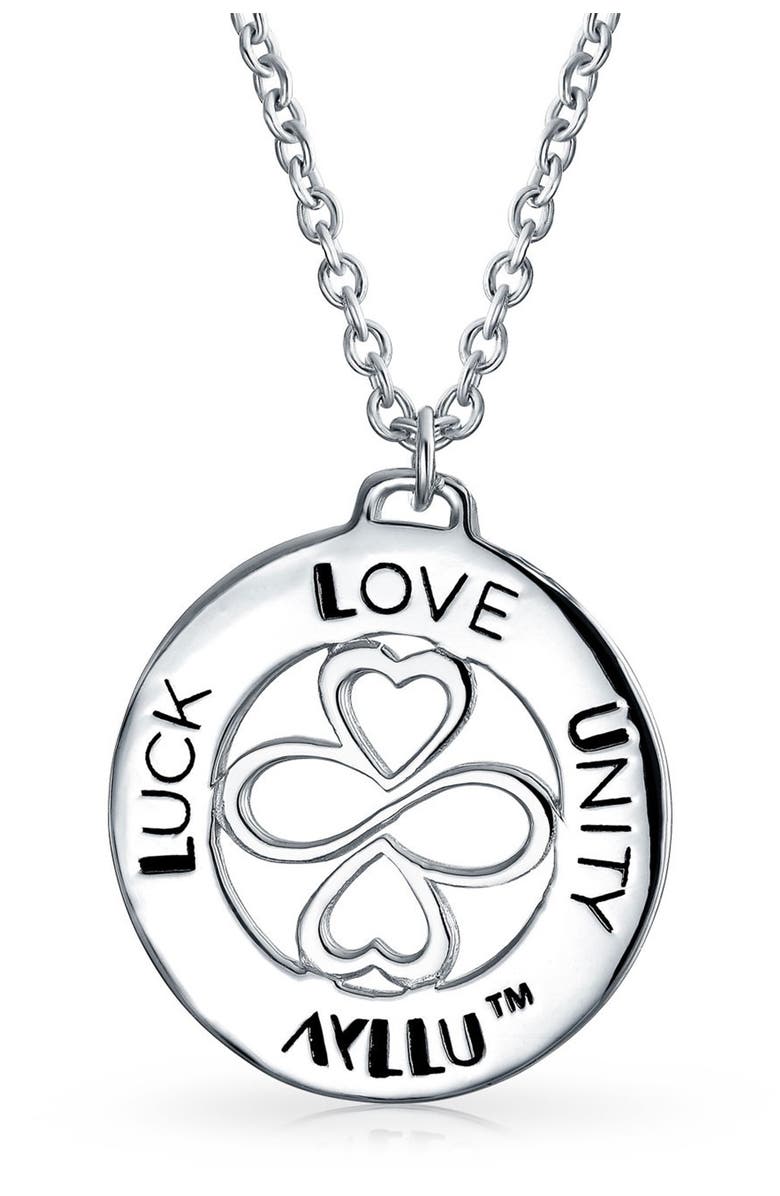 BLING JEWELRY Ayllu Infinity Heart Clover Round Pendant Necklace, Main, color, Silver