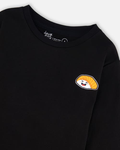 Deux Par Deux Long Sleeve Jersey Tee Shirt With Back & Front In Black