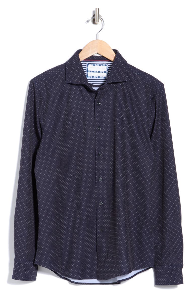 Floral Dressy Tech Button-Up Shirt, Main, color, NAVY