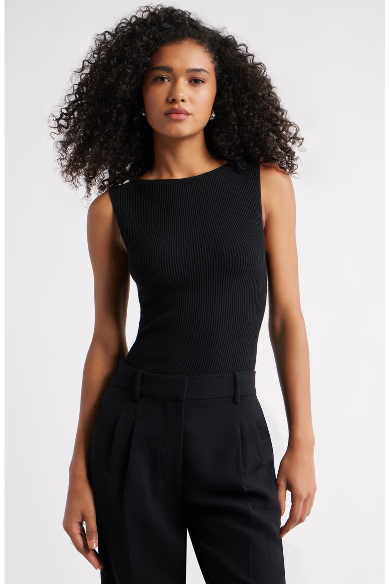 Luxe Sculpt Rib Sweater Tank, Main, color, BLACK