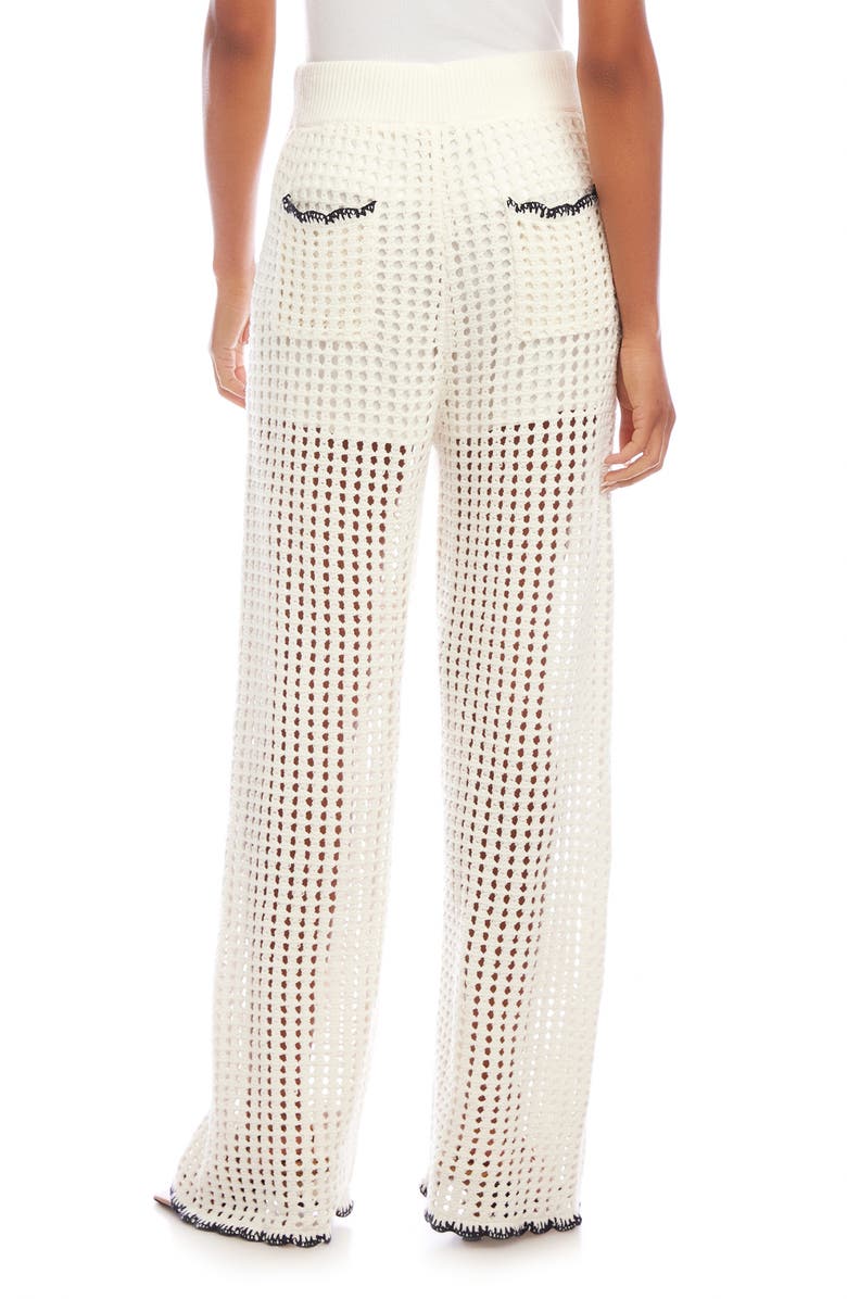 FIFTEEN TWENTY Gianna Open Knit Straight Leg Pants, Alternate, color, Off White/ Navy