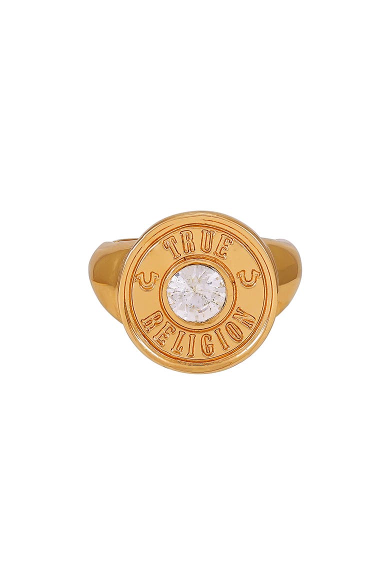 Crystal Button Logo Ring, Main, color, GOLDTONE