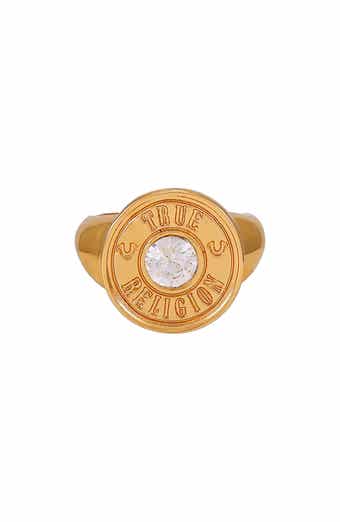 True Religion Crystal Button Logo Ring