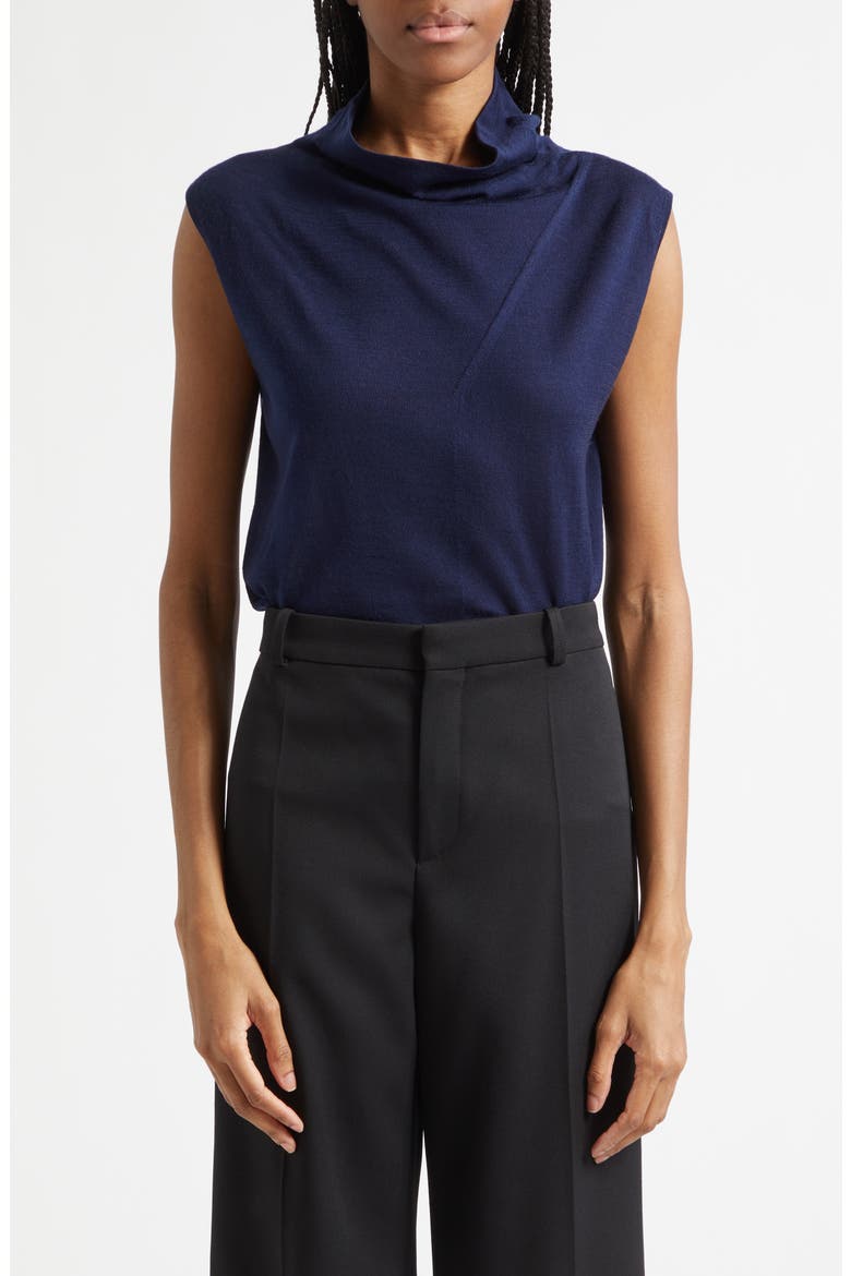 Honey Cowl Neck Sleeveless Wool Sweater, Main, color, NAVY