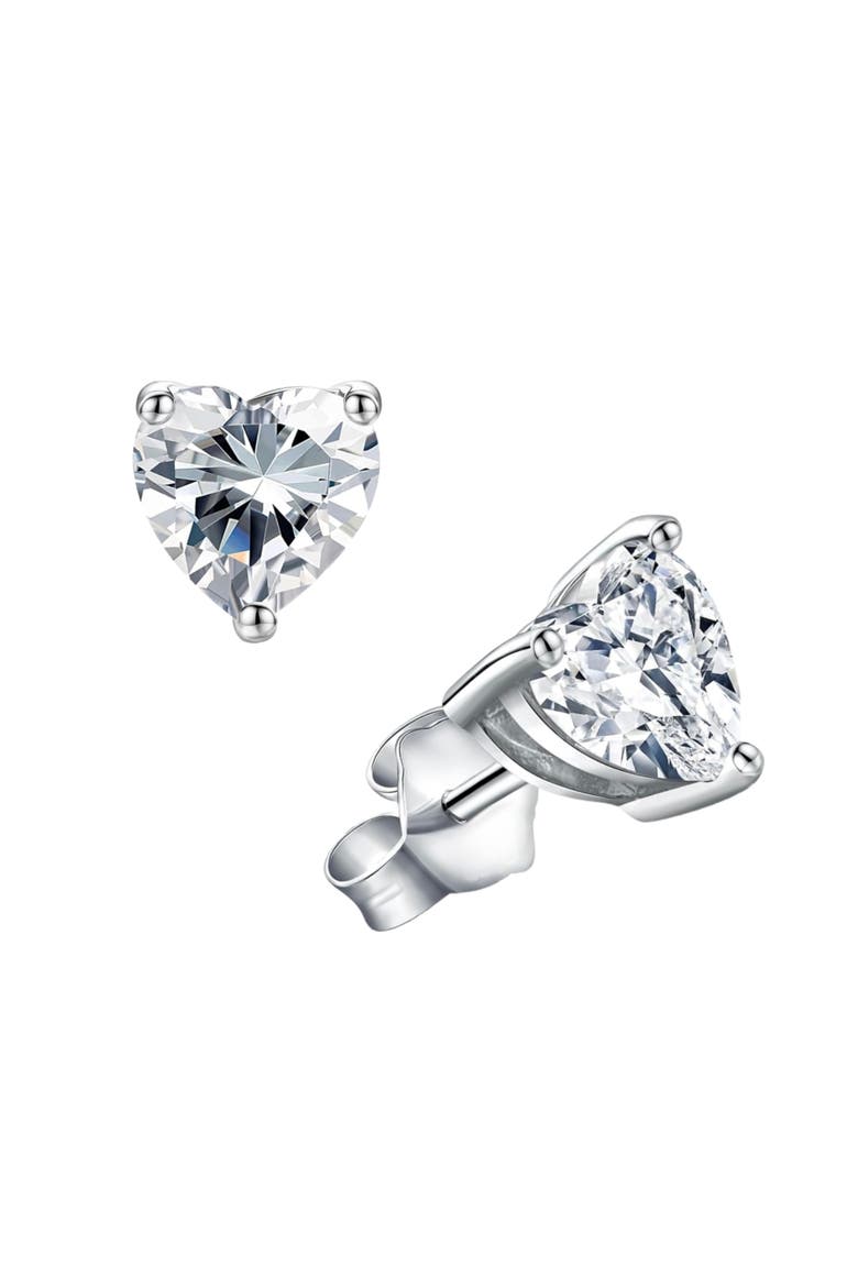 Sterling Silver Moissanite Heart Studs, Main, color, Silver
