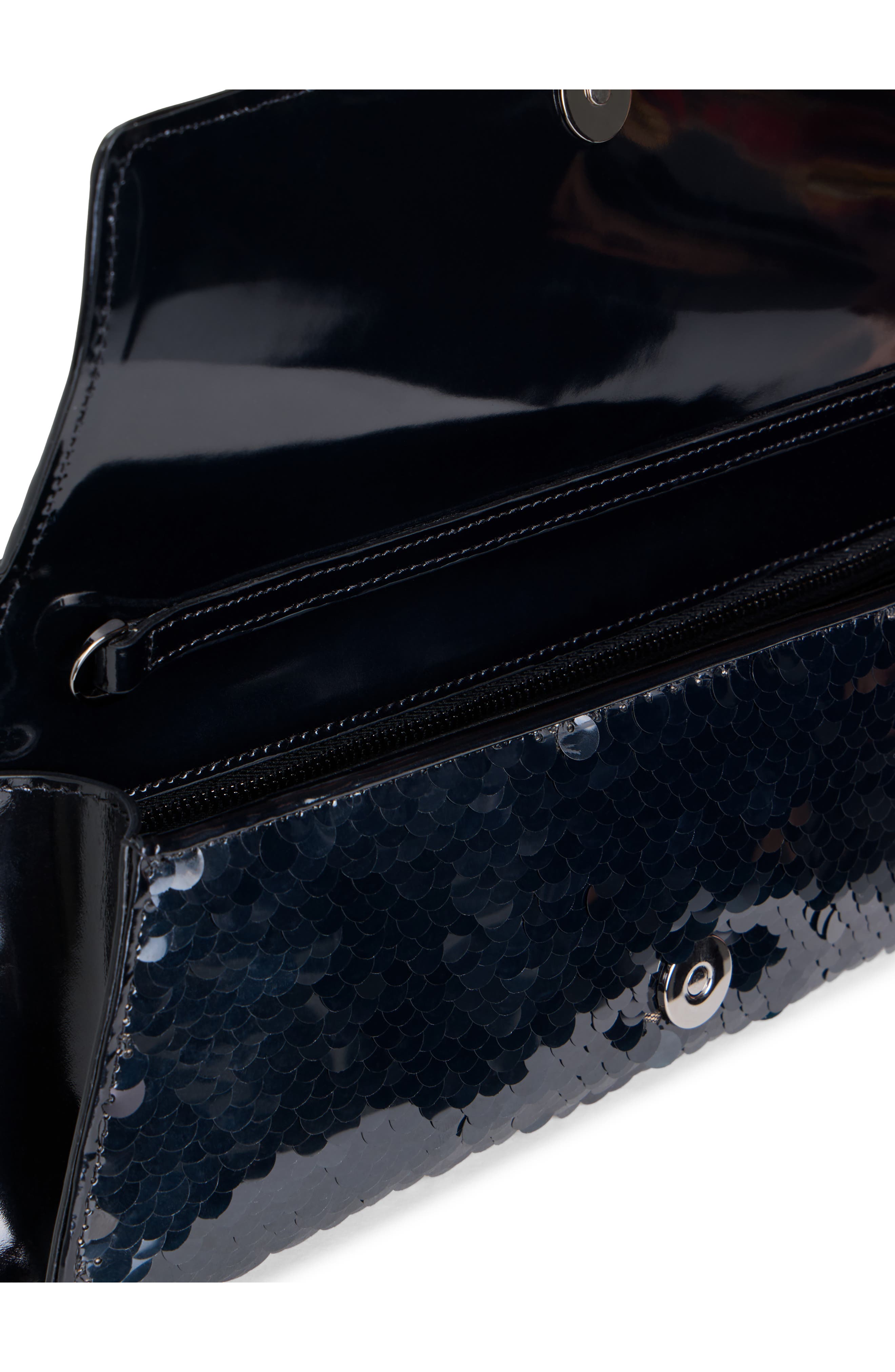 Small Anouk Sequin Trapazoid East/West Clutch, Alternate, color, BLACK