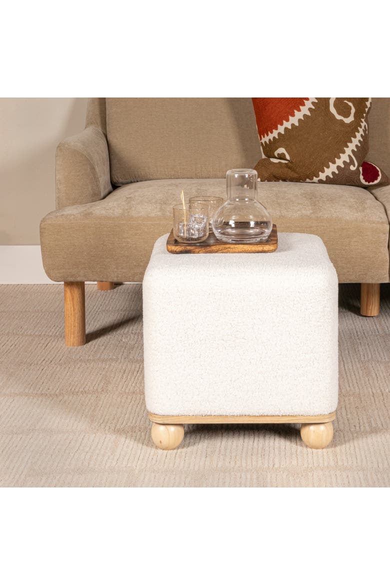 Square Boucle Upholstered Ottoman, White, Alternate, color, Cream