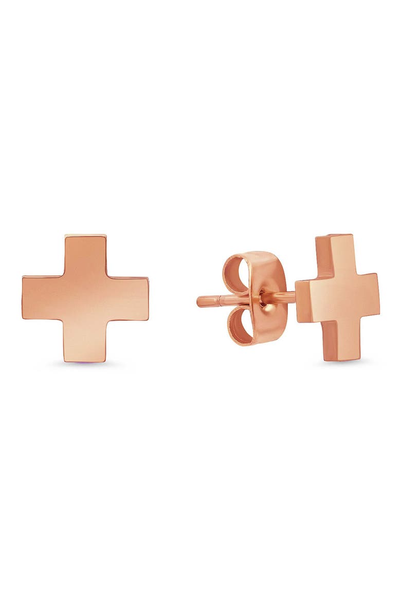18k Rose Gold Plated Cross Stud Earrings, Main, color, ROSE GOLD