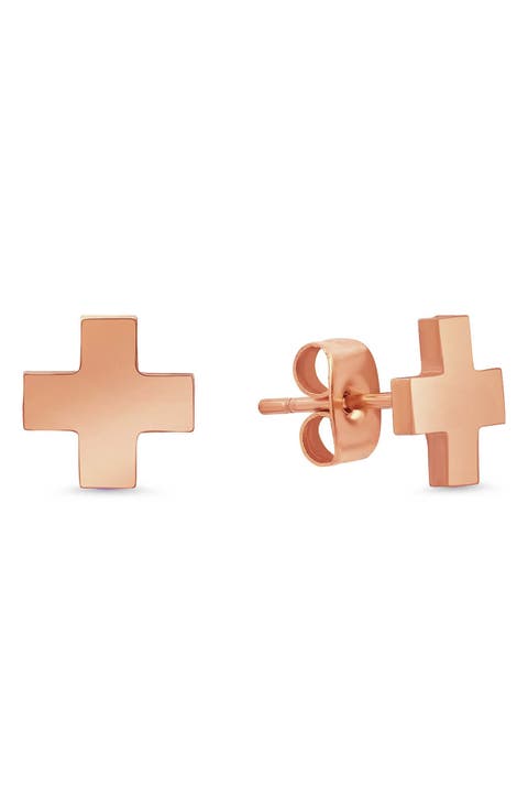 18k Rose Gold Plated Cross Stud Earrings