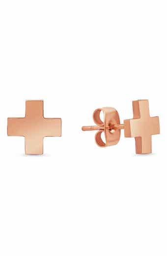 18k Rose Gold Plated Cross Stud Earrings
